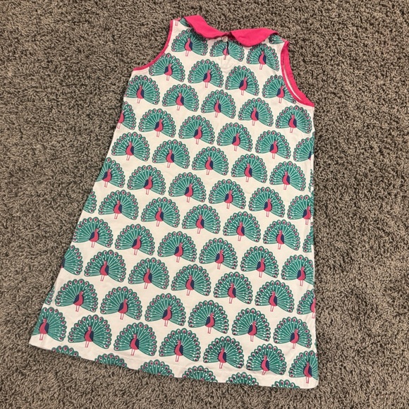 5/$25 Girls Peacock Print Sleeveless Dress with Pink Collar, size 8 - Picture 2 of 6